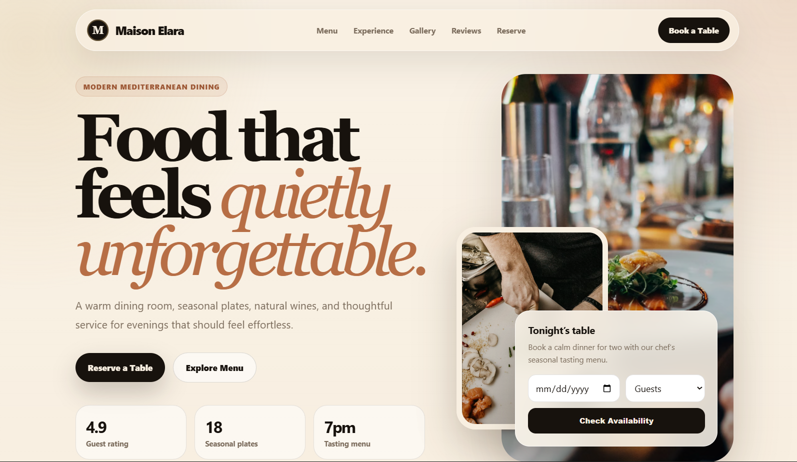 Modern restaurant website example
